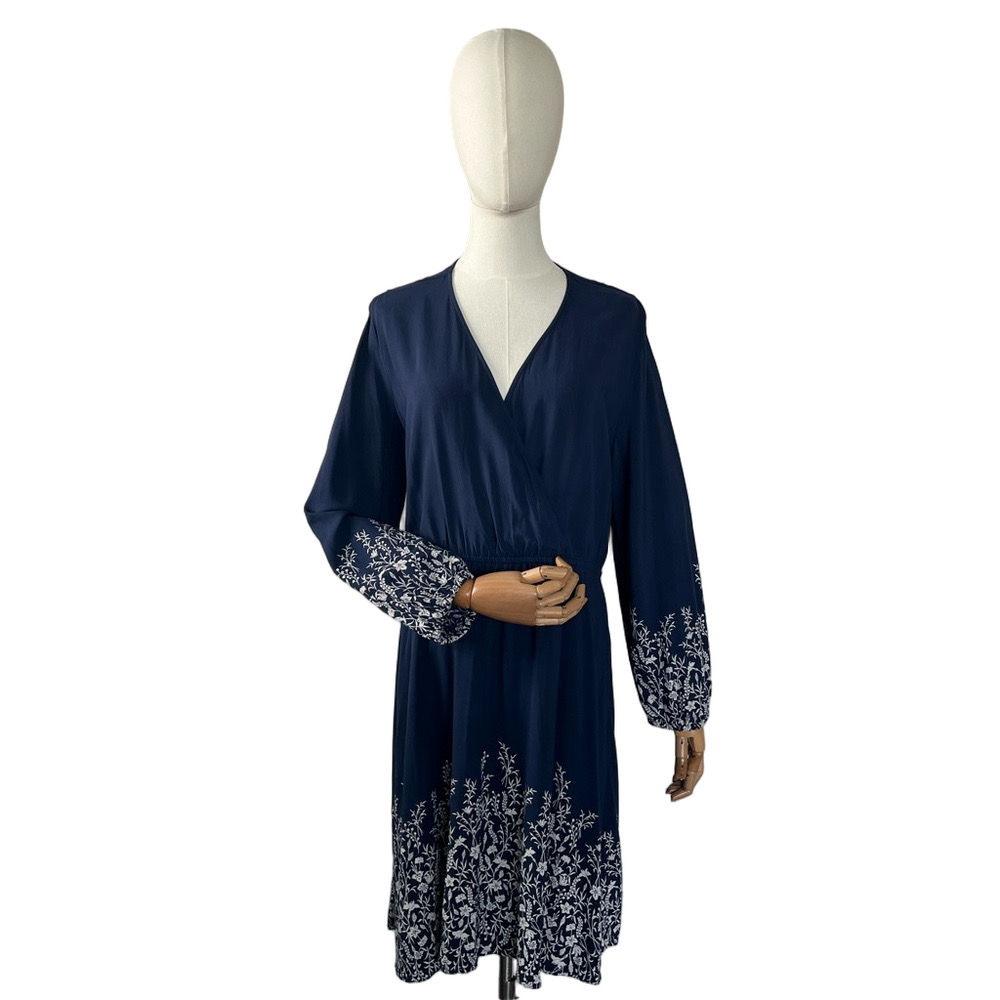 Old Navy Navy Floral Faux Wrap Dress Boho Coastal Size L - Picture 7 of 12